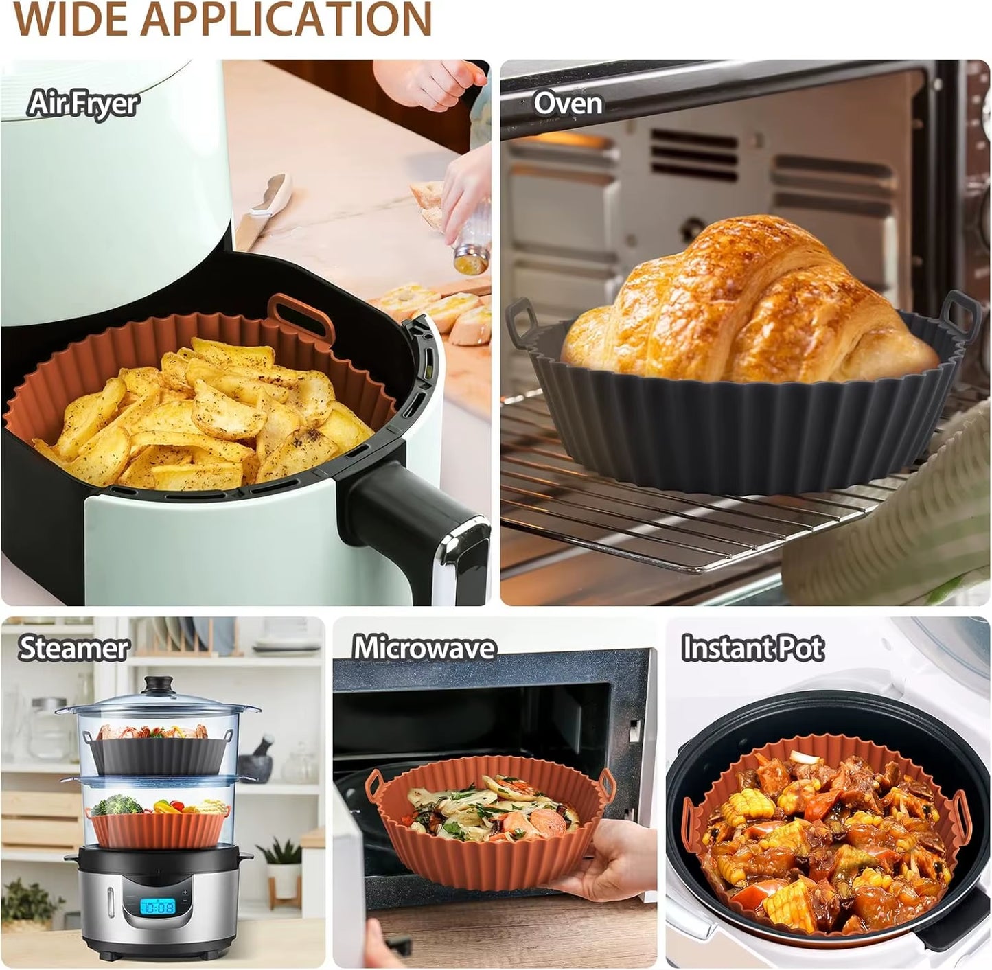 Airfryer Silicone Basket Reusable Baking Tray Silicone Mold for Airfryer Pizza Fried Chicken Basket Air Fryer Liners Accessories