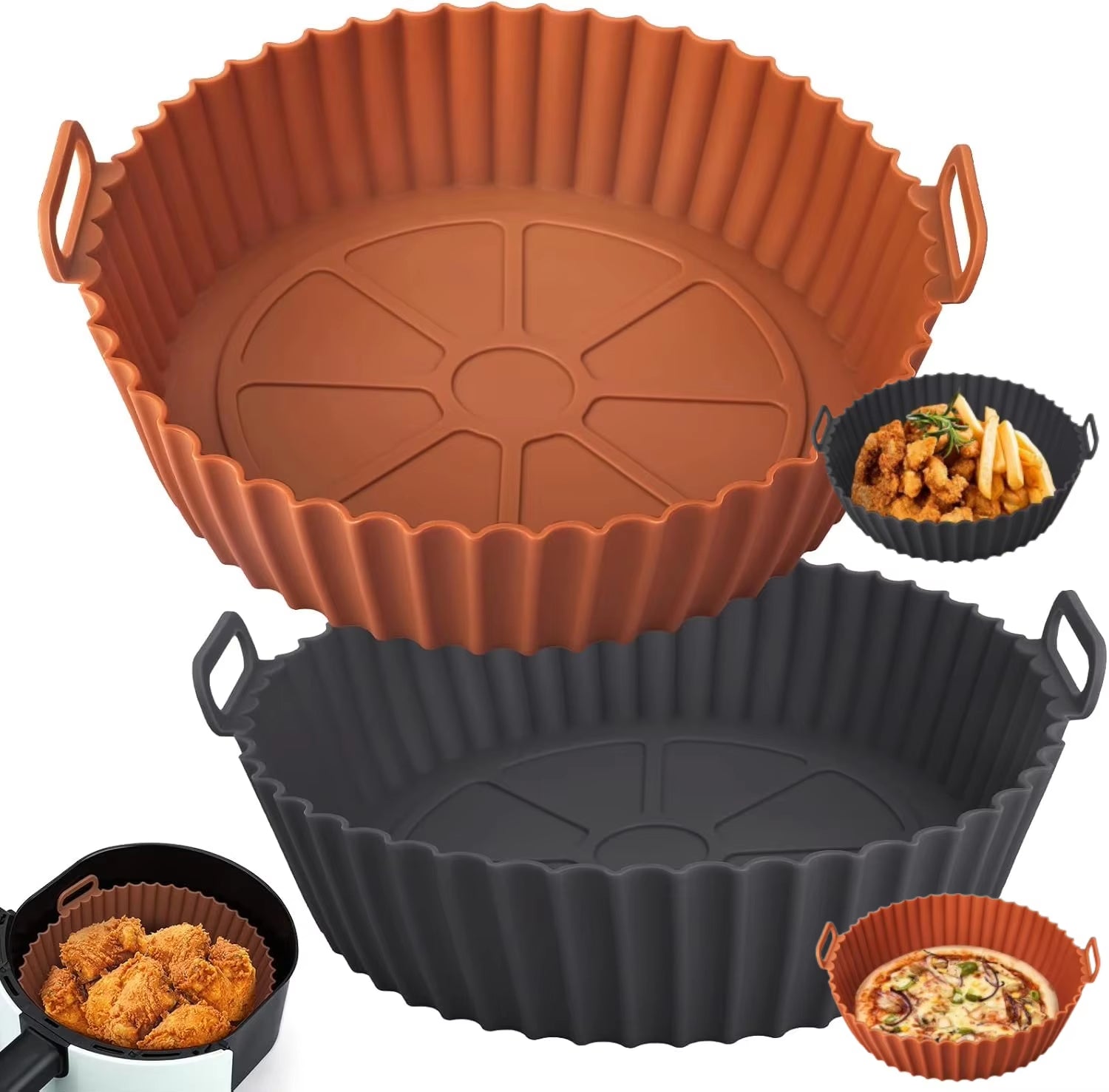 Airfryer Silicone Basket Reusable Baking Tray Silicone Mold for Airfryer Pizza Fried Chicken Basket Air Fryer Liners Accessories