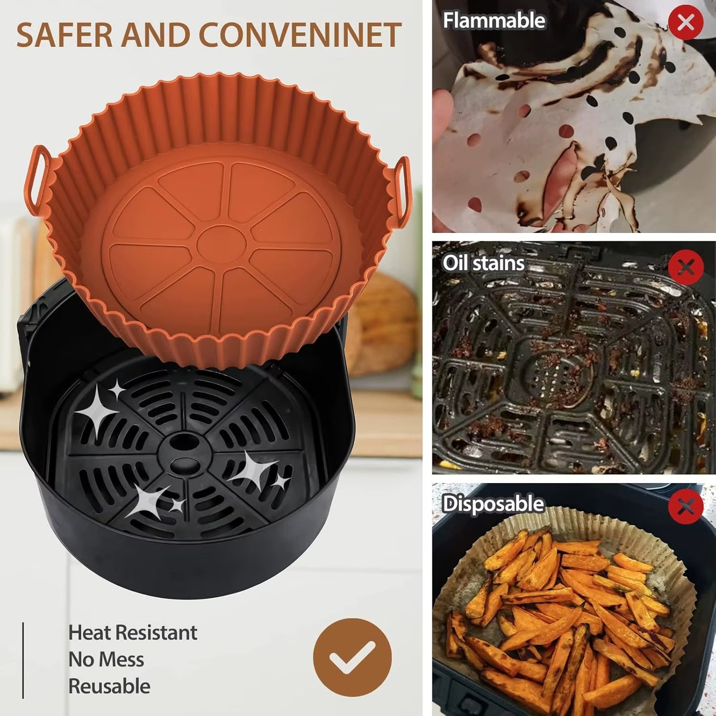Airfryer Silicone Basket Reusable Baking Tray Silicone Mold for Airfryer Pizza Fried Chicken Basket Air Fryer Liners Accessories